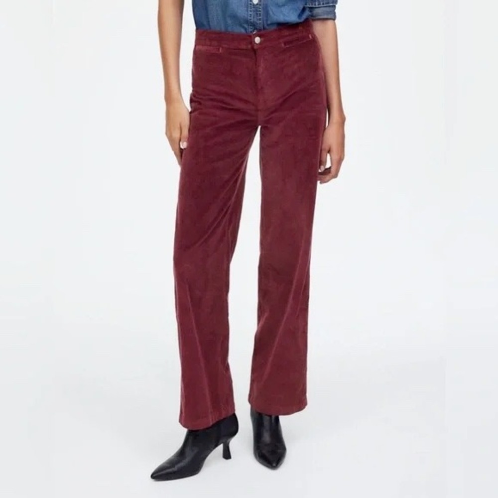 Madewell The Tall Emmett Wide-Leg Pant Corduroy Welt Pocket Edition Bordeaux 26‎
